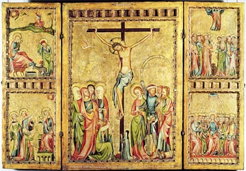 Altarpiece with the Crucifixion in the centre panel and scenes from the Life of Christ on the side panels